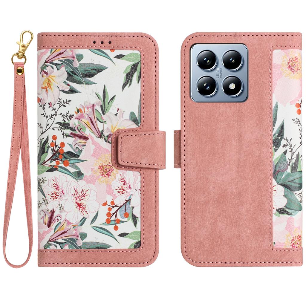 For Xiaomi 14T Pro Case PU Leather Floral Phone Cover with Card Slots