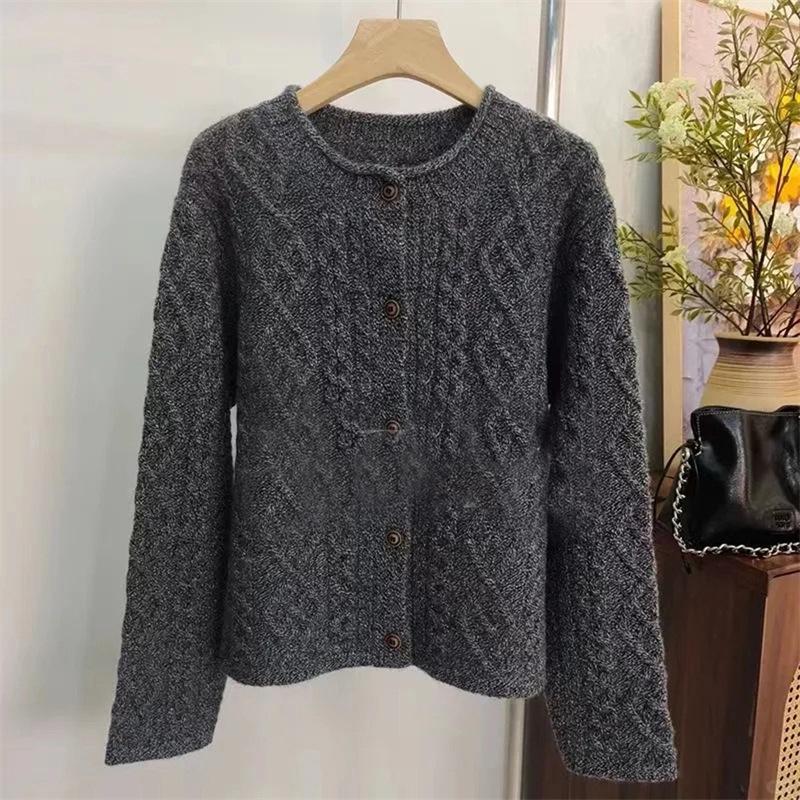 2025 Thick Heavy Gauge Wool Cardigan for Women - Fine Knit Autumn/Winter Sweater Coat