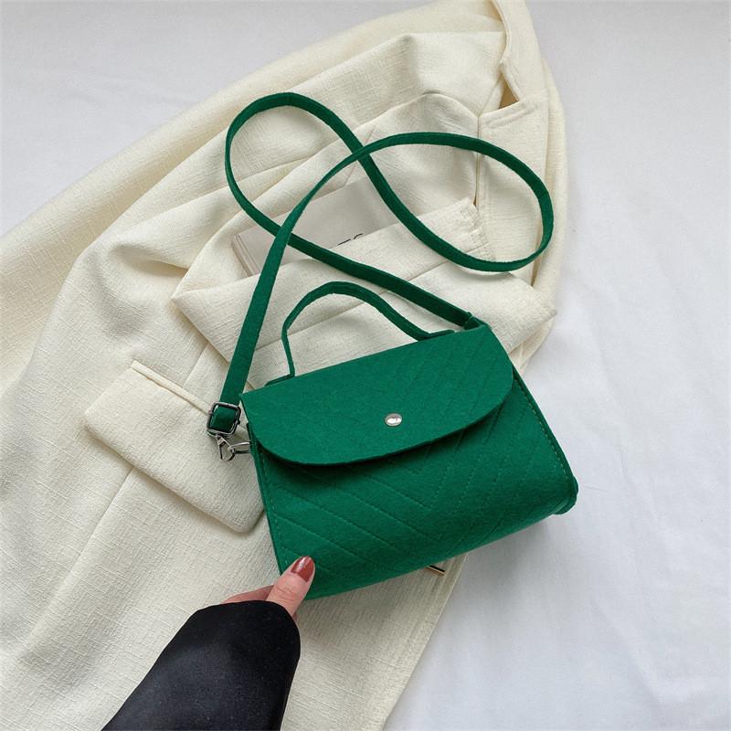 Chic Felt Crossbody Bag Trendy Street Style Square Shape With Magnetic Closure зелёный