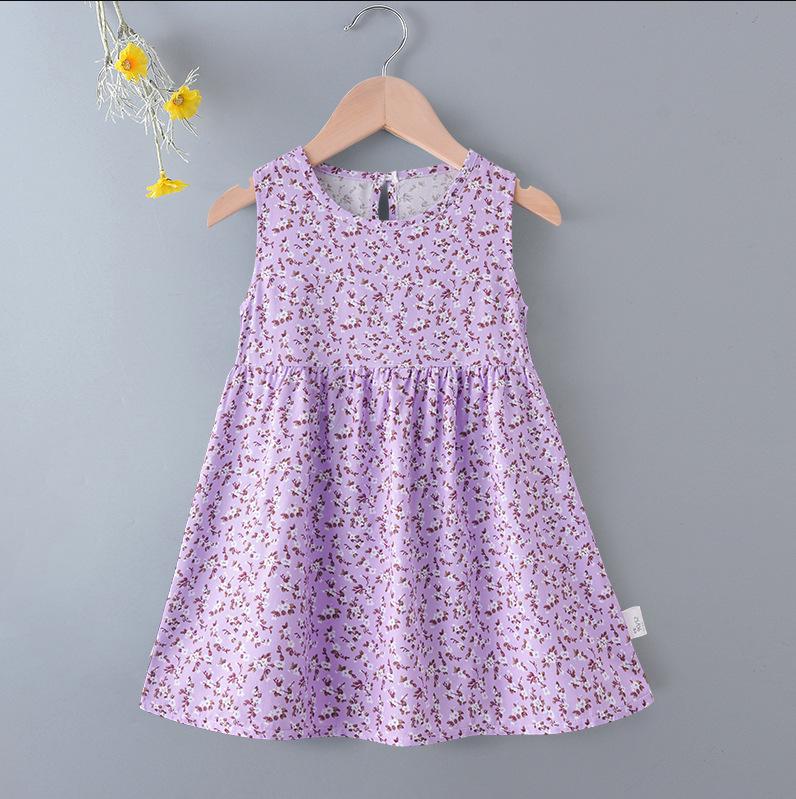 Girls' Floral Summer Princess Beach Dress, Cotton Silk Tank, A-line Skirt