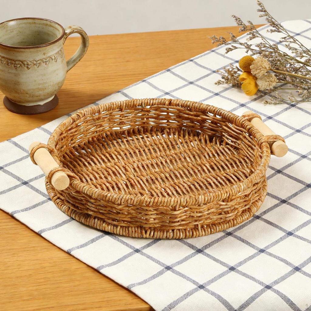 Basket Bread Serving Tray Round Platter for Bedroom Coffee Table Picnic