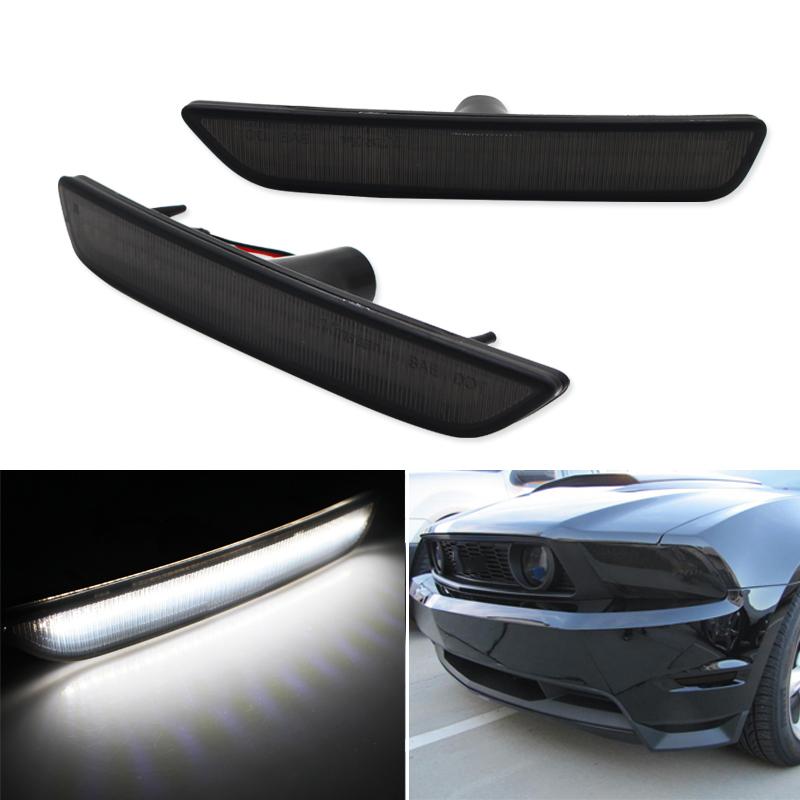 Smoke Lens White Led Front Bumper Side Marker Light For 2010-2014 Ford Mustang