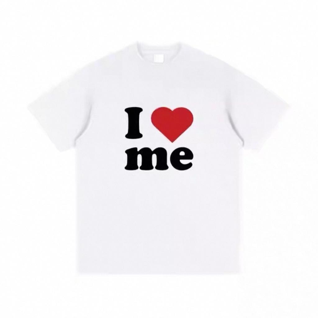 Älska Dig Själv Kortärmad TjockFodrad LösT-shirt 100% Bomull Vit Herr och Dam Vardaglig Rund Hals