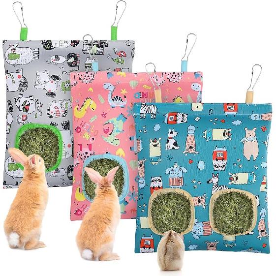UP 3Pcs Hay Bag for Rabbits - 2-Hole Guinea Pig Hanging Hay Feeder for Rabbits, Chinchillas, Hamsters & Small Pets