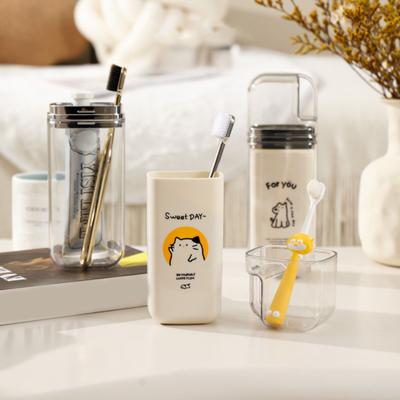 Mundspülbecher mit Cartoon-Aufdruck, versiegeltes staubdichtes Design, Reise-Zahnbürsten-Zahnpastenhalter, Leichtes 3-in-1-Zahnset