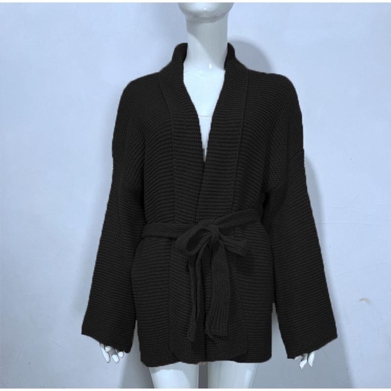 Knitted Female Cardigan Bathrobe Wind Aura Type Lace Up Autumn Winter Lazy Loose Sweater