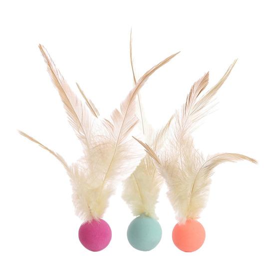 1 Pc/3 Pcs Interactive Feather Ball Toy Mini Bouncy Basketball Soccer Baseball with Feather Pet Training Catcher Toy for Indoor Cats