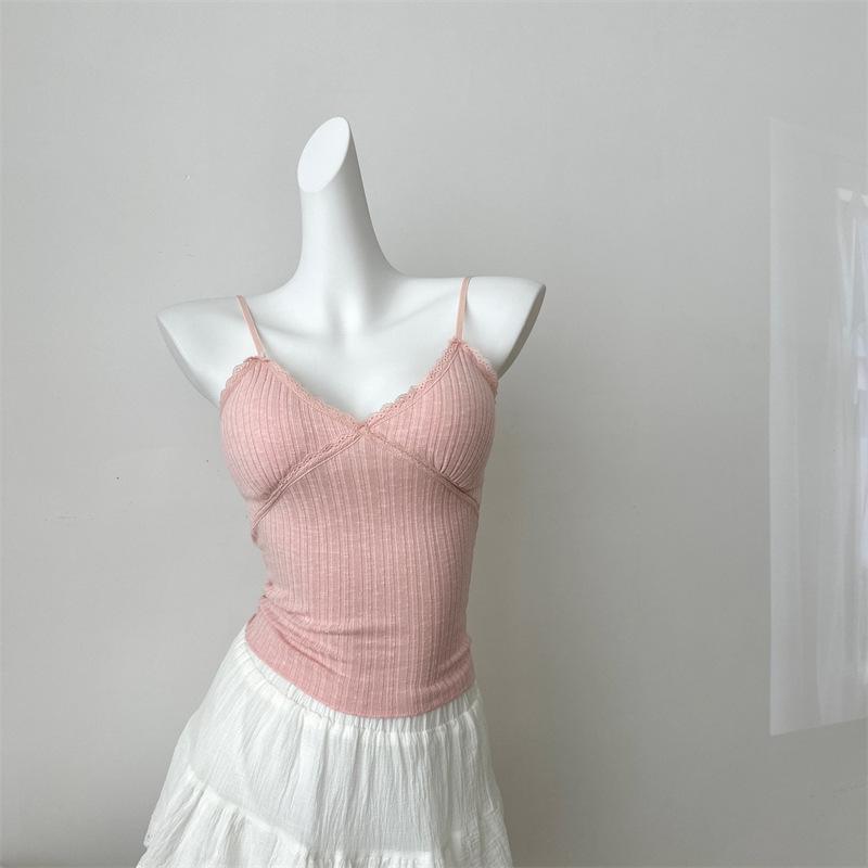 Sleek V-Neck Lace Camisole: Covers Underarm Fat, Built-in Pads, Beautiful Back Design