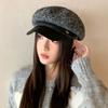 Korean Leather Brim Fashion Versatile Octagonal Hat Autumn and Winter Hat Women's Style Plus Velvet Warm Beret Temperament Newspaper Boy Hat