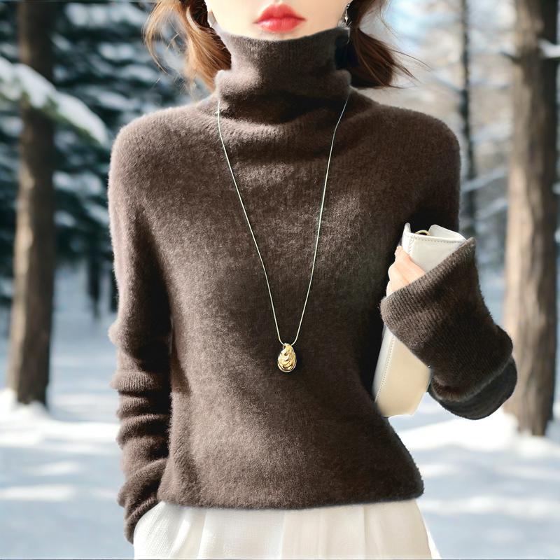 Rollkragenpullover mit schmal geschnittenem Unterhemd, weicher, wachsartiger Flor-Kragen-Pullover