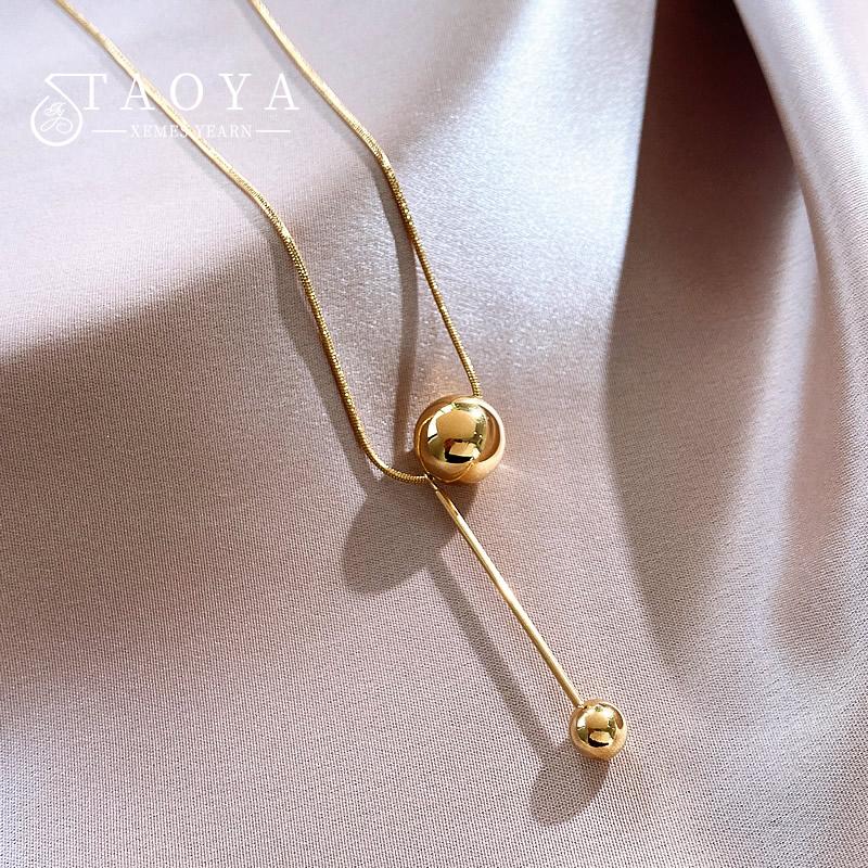 

European and American Simple Gold Color Ball Pendant Stainless steel Short Necklace Non Fading Jewelry Sexy Neck Chain For Woman