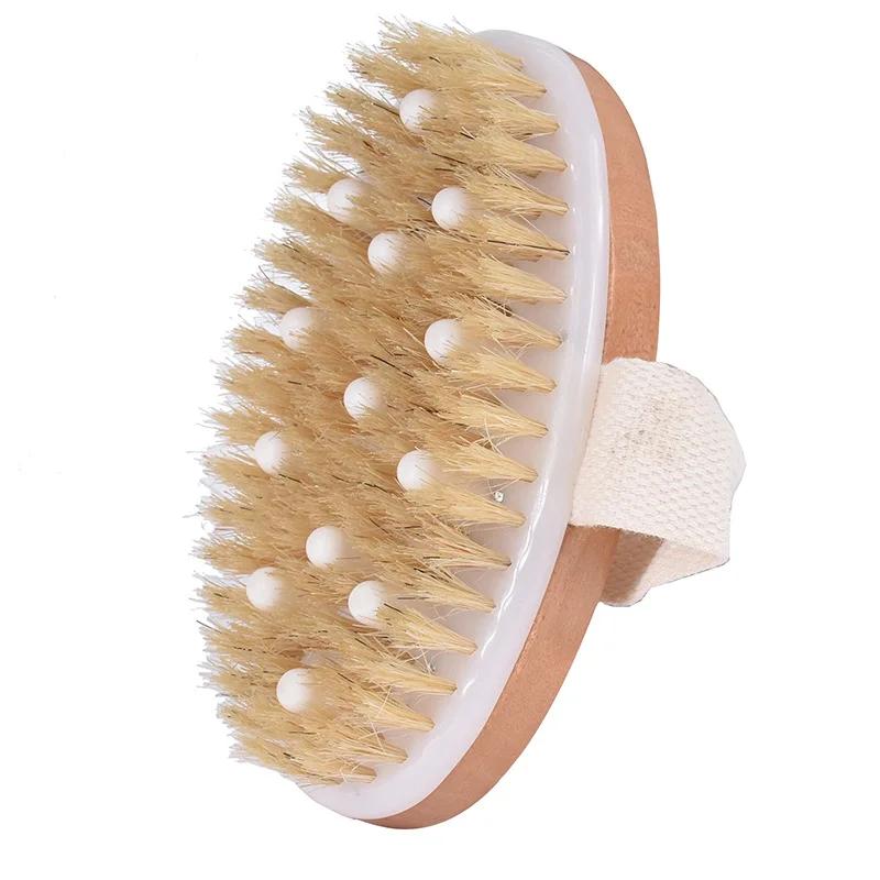 Wet Dry Skin Body Brush Natural Pig Bristles Dry Skin Exfoliating Body Massage Cleaning SPA Tool For Cellulite Lymphatic Drainag