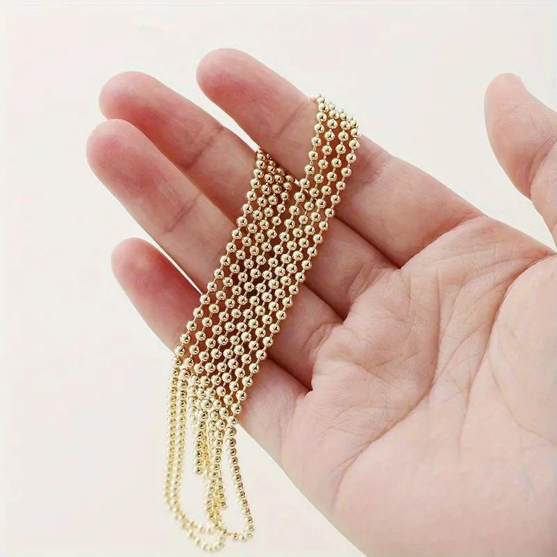 50pcs Ball Bead Chain 2.4mm Golden Bead Metal Chain With Connectors, Bulk Beaded Necklace Chains For Dog Tag DIY Crafts And Jewelry Making, golden diy