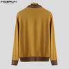 INCERUN Autumn Men Lapel Neck Long Sleeve Rib Patchwork Casual Loose Pullover Tops