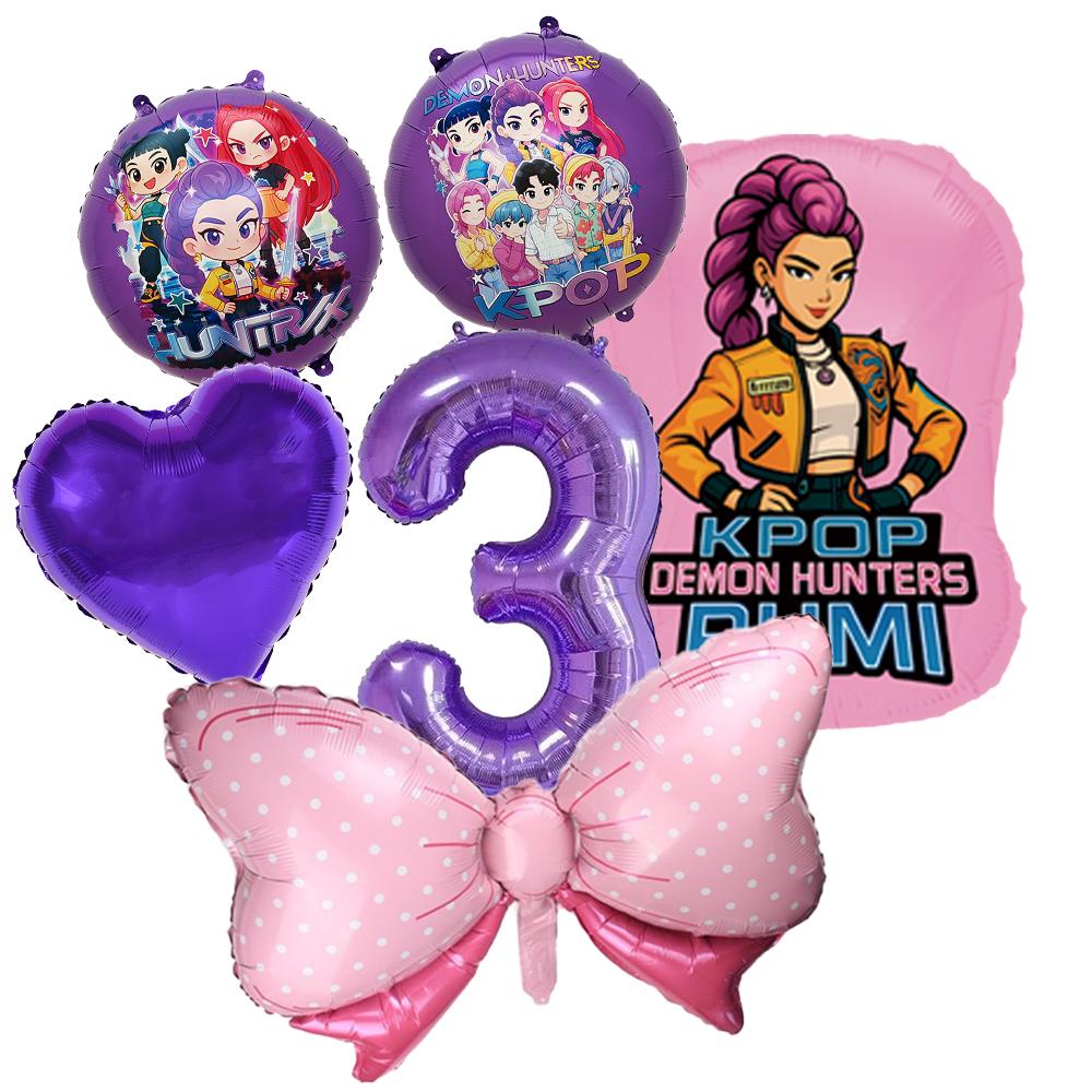 K-pop Demon Hunters Balloons Birthday Party Decoration Number 1-10 Baloon Set Kids Girls Korean Group Globals MIRA RUMI ZOEY Round Sensory Compression