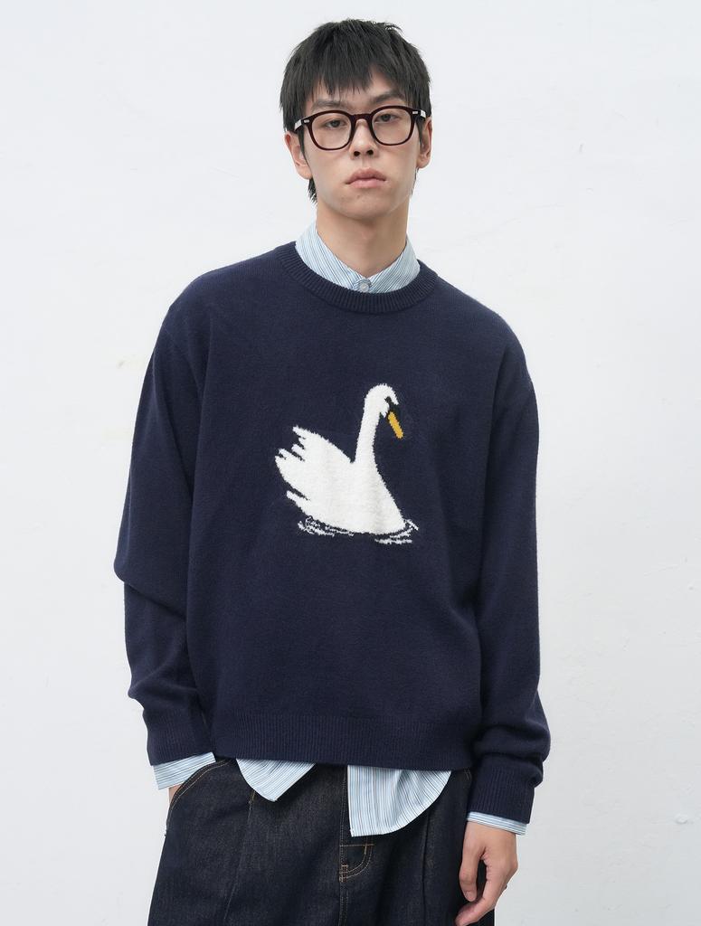 GENERALIDEA Unisex Swan Jacquard Knit Pullover [Navy] / Sbe4U05015