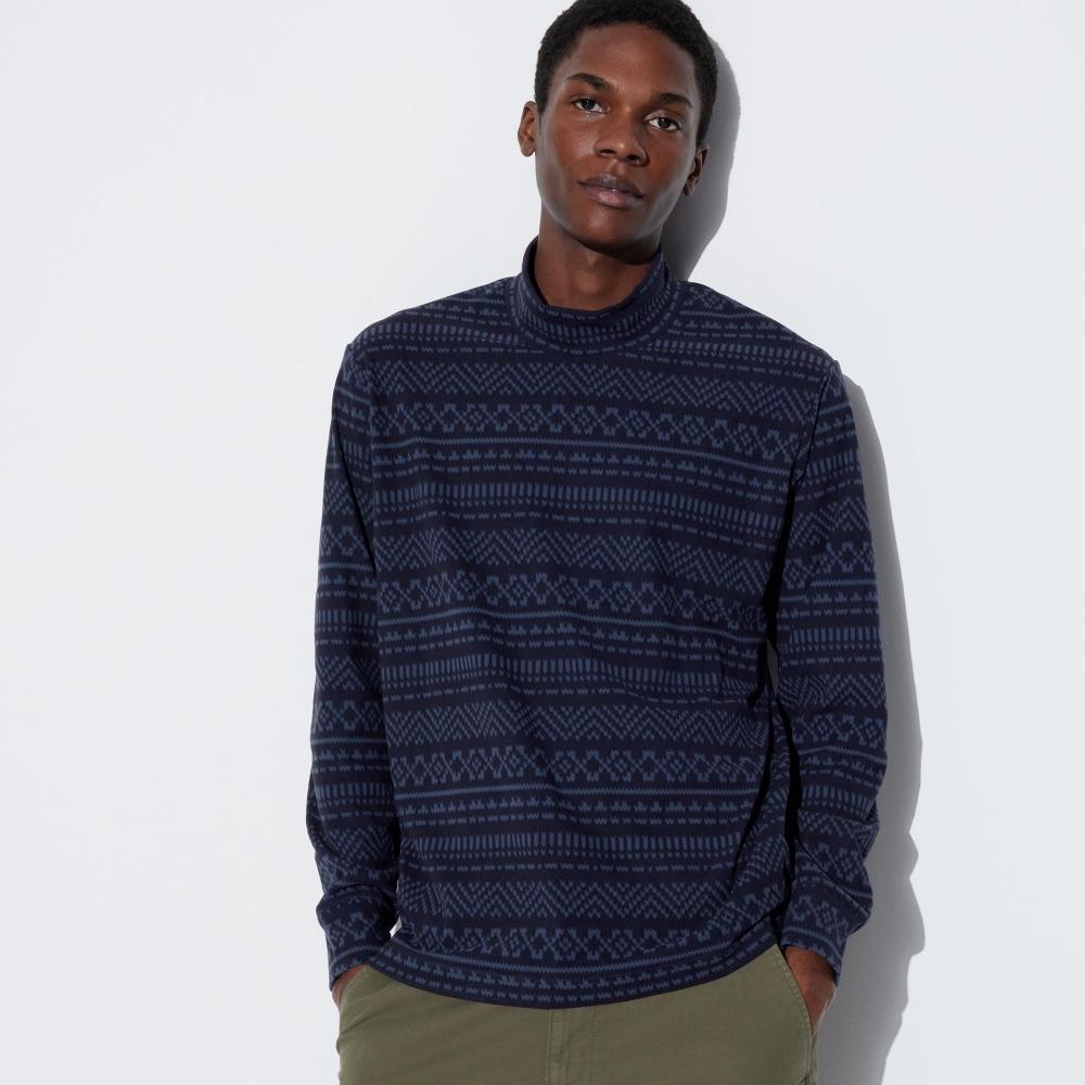 

Футболка Uniqlo StreTch Fleece Print Mock Neck с длинным рукавом