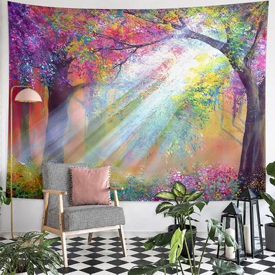 Impressionist Forest Light Tapestry Wall Hanging Colorful Nature Art Decor for Bedroom Living Room