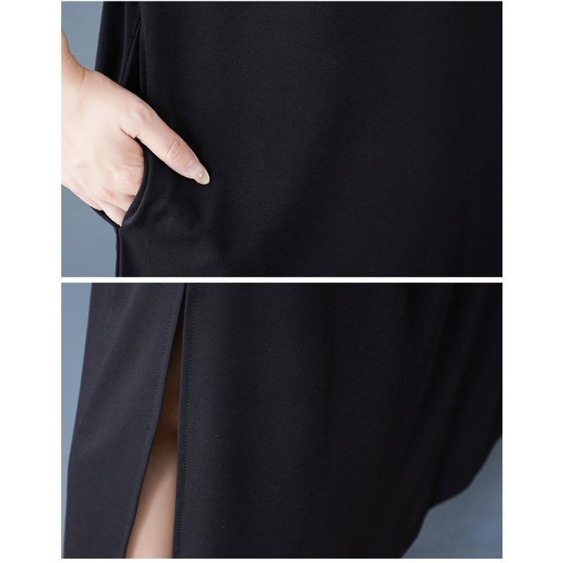 Dimanaf New 2025 Plus Size Summer Dress Women Black Vintage Casual V-Neck Dress Loose Dress Maxi