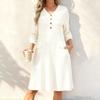 Women's Color V-Neck Long Sleeve Button Front Dress with Pockets Casual Elegant Wear