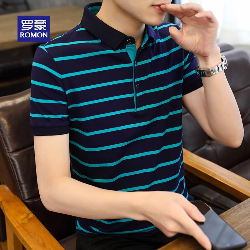 

ROMON Men s 2025 Ice-Feel Cotton Stripe Business Polo Shirt M