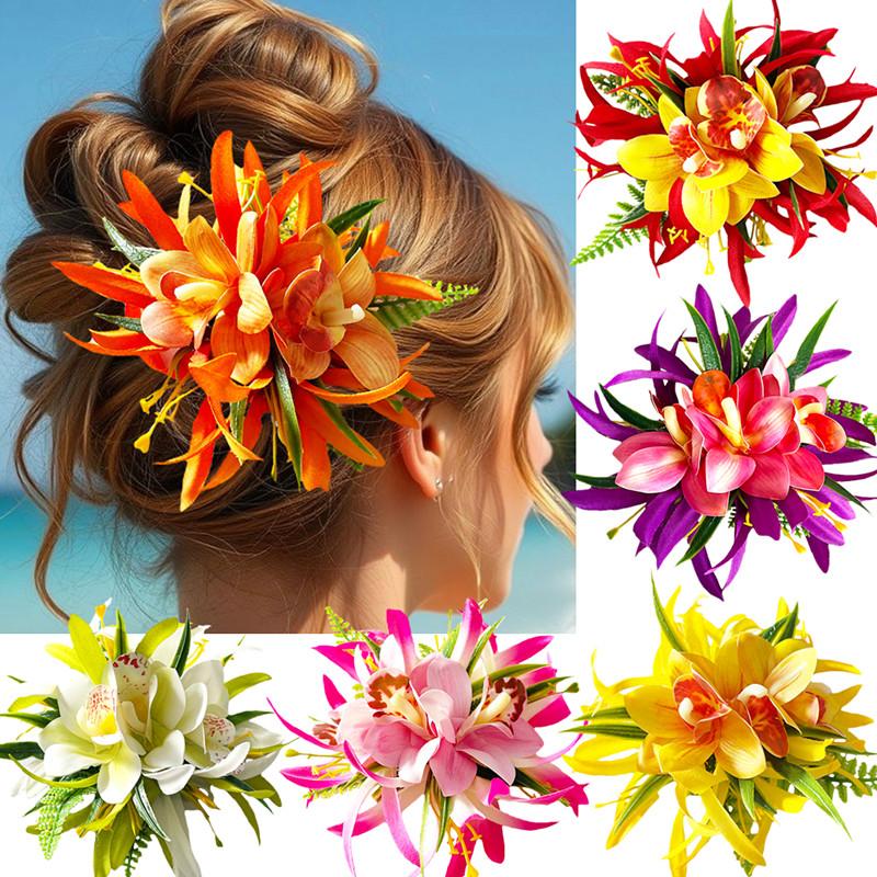 Simulated Orchid Hair Clip Lightweight Bohemian Side Hair Claw for Women Casual Beach Resort Daily Wear Gift
