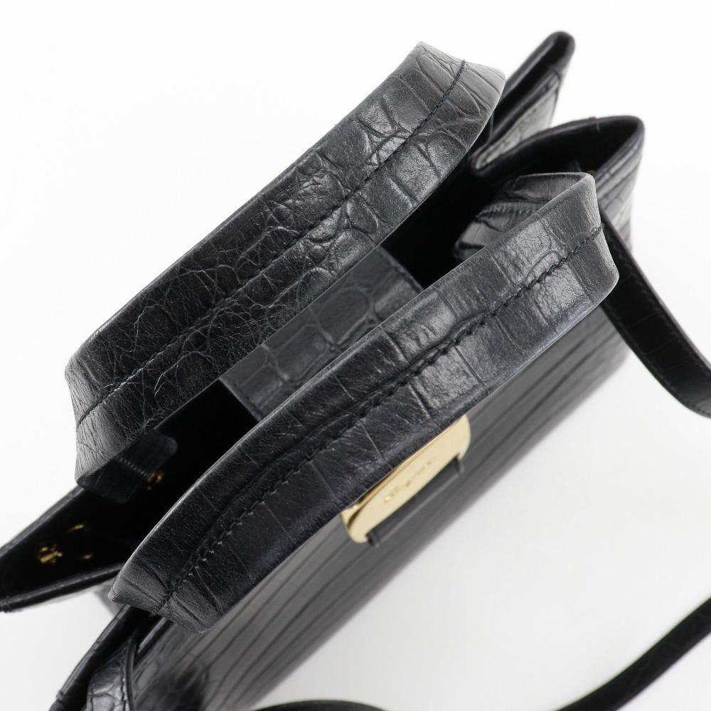 Salvatore Ferragamo Vala Handbag AQ-21 8252 2WAYShoulder Black/gold Embossed Leather Women Used