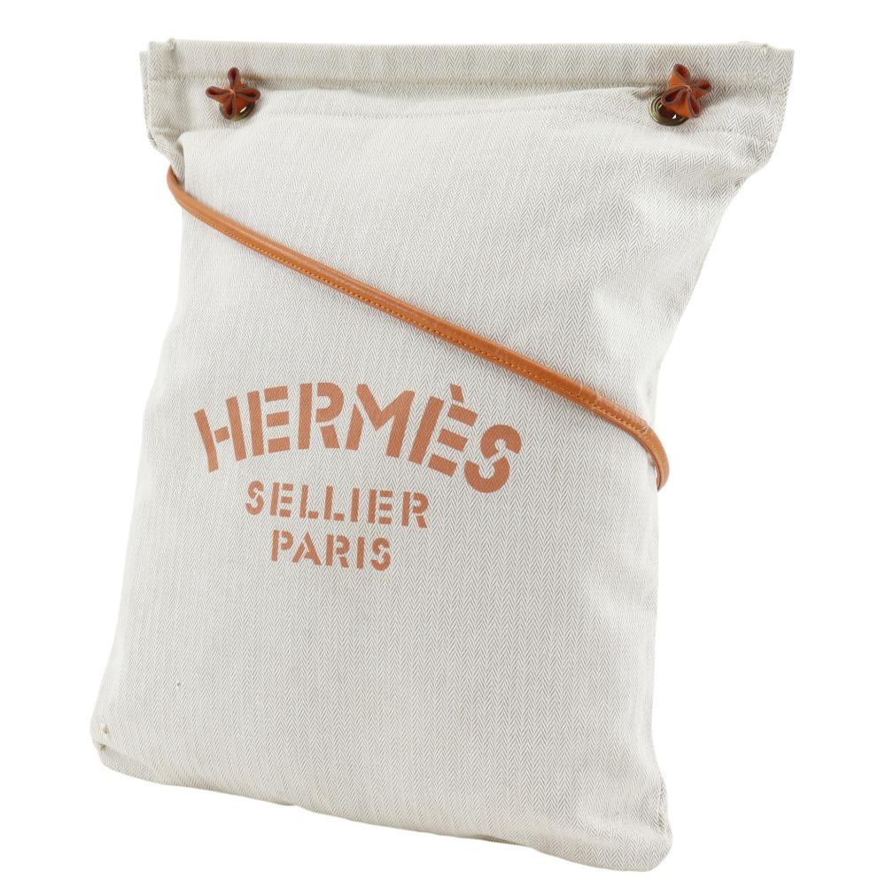 HERMES Alain GM Shoulder Bag beige/Orange Towal chevron unisex Used
