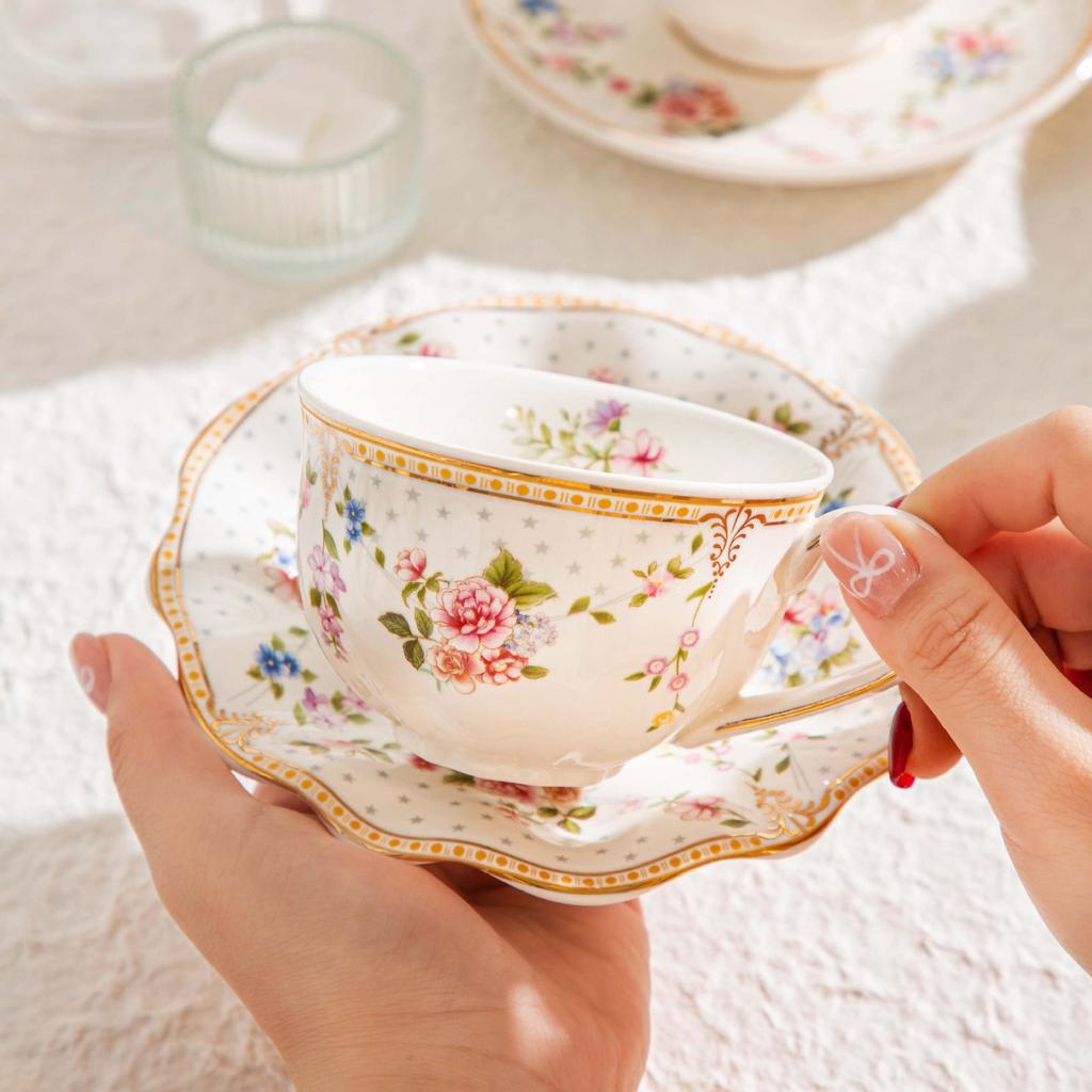 French Coffee Cup And Saucer Set, Xiaoxiangfeng Phnom Penh Ceramic Cup, Retro Floral Afternoon Tea
