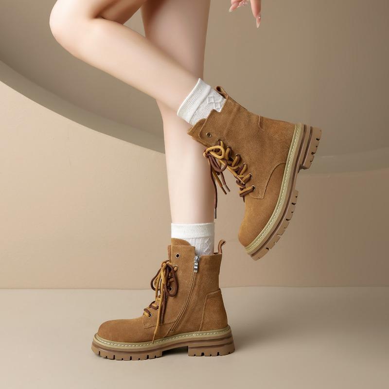 Martin boots women's new spring retro soft leather heightening tooling boots outdoor thick-soled desert short boots tide