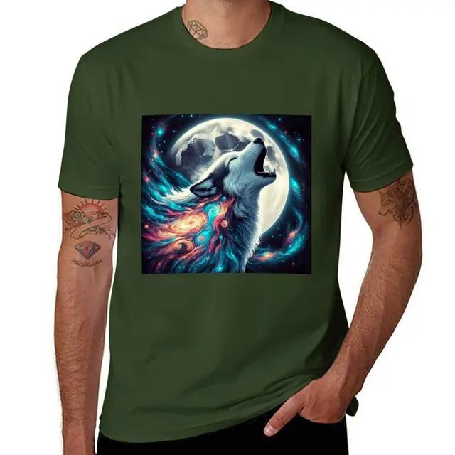 Cosmic Wolf Howg At the Moon TShirt Plus Size Tops New Edition Kawaii Clothes Tshirts for Unisex