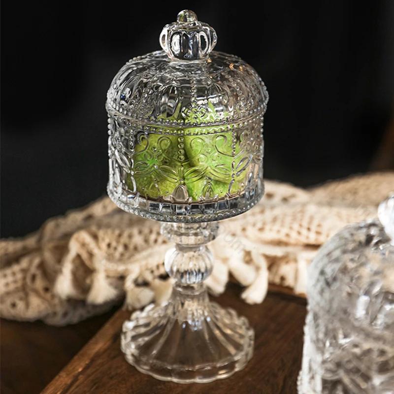 Light Luxury Relief Glass Jar Delicious Afternoon Tea Snacks Cups Household Cute Candy Jar Creative Desktop Storage Ornament