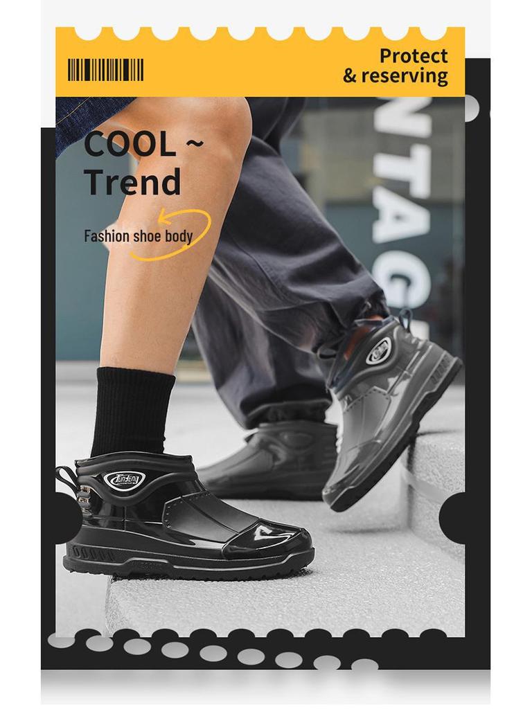 Men's Waterproof Short Rain Boots with Cotton Lining - Non-Slip Winter Wading Shoes