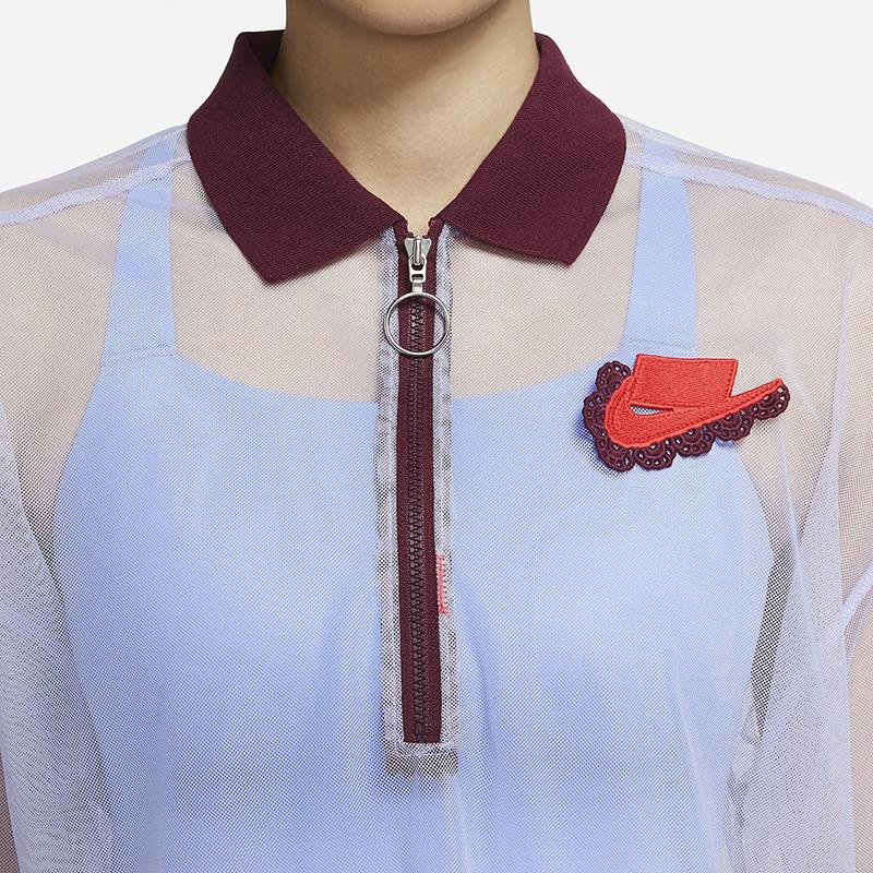 Nike Nsw Polo Dress Sports Casual Mesh Breathable A-Line Short Sleeve Dress Women Dresses Light-Purple DD4526-580