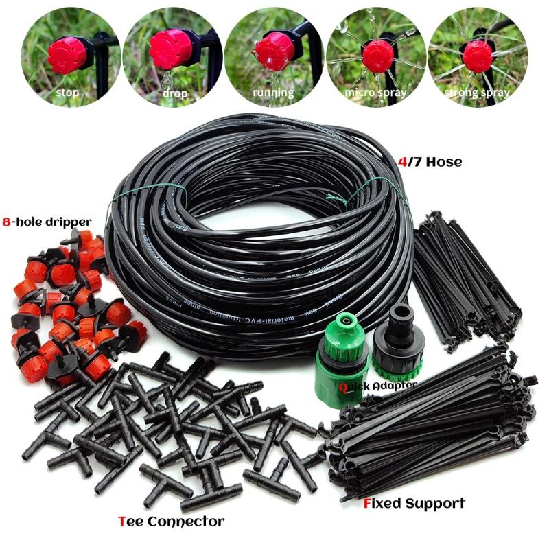10M-30M Greenhouse DIY Drip Irrigation System Automatic Watering Garden Hose Micro Drip Watering Kits with Adjustable Drippers
