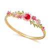 Elegant Flower Pattern Enamel Open Bracelet for Women Trendy Gold Plated Cloisonne Flowers Bangle Ring Charms Party Jewelry