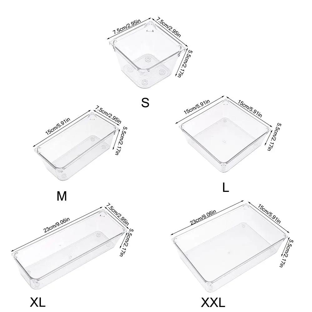 New S/M/L/XL/XXL Desktop Storage Box Drawer Sundries Sorting Storage Organizer Rectangular Transparent Cosmetics Organizer Boxes