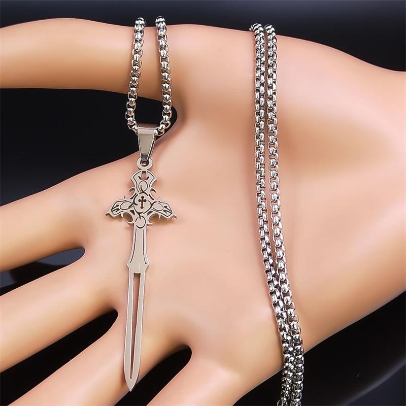 Cross Sword Pendant Necklaces for Men Women Stainless Steel Silver Color Gothic Necklace Jewelry Collier Acier Inoxydable Femme