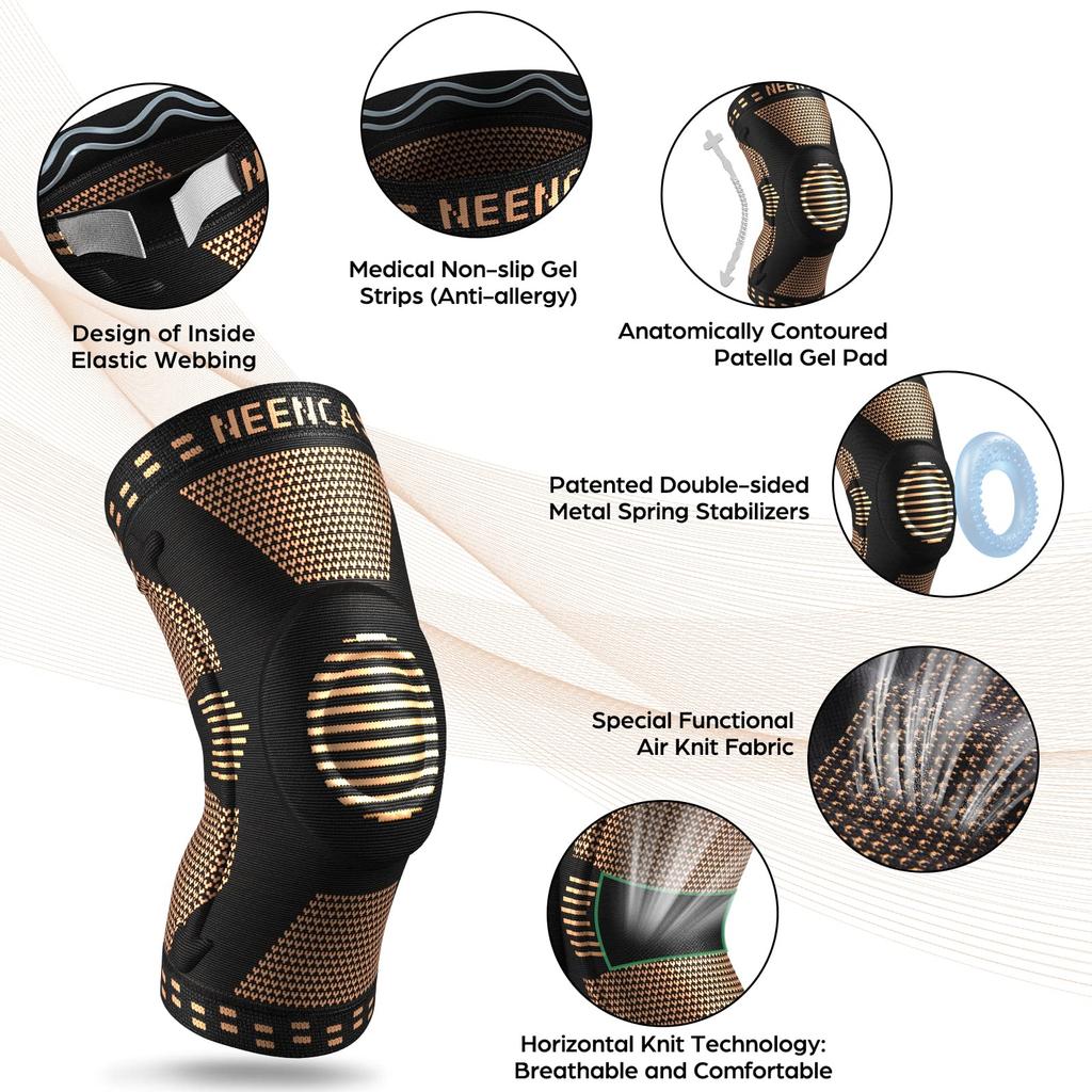 Rodillera de Cobre Neenca con Almohadilla de Gel para Rótula Estabilizadores Laterales para Alivio del Dolor de Rodilla Deporte Artritis Soporte de LCA
