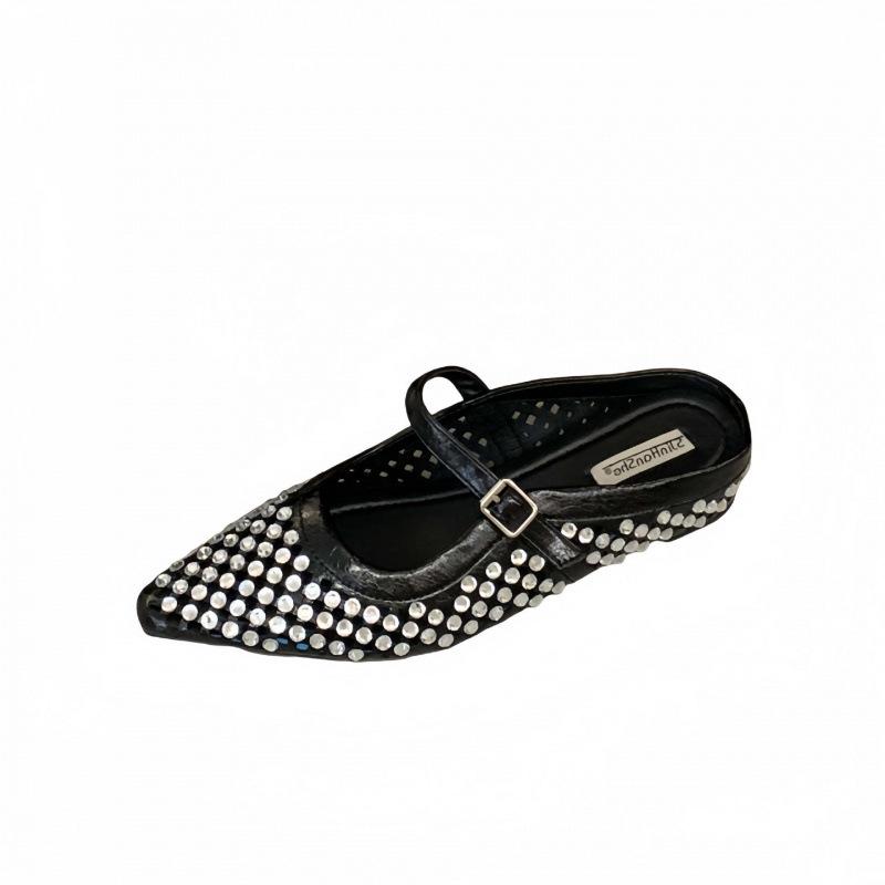 2025 summer new fashion sparkling rhinestone hollow pointed head soft bottom bag head inner height-increasing slippers