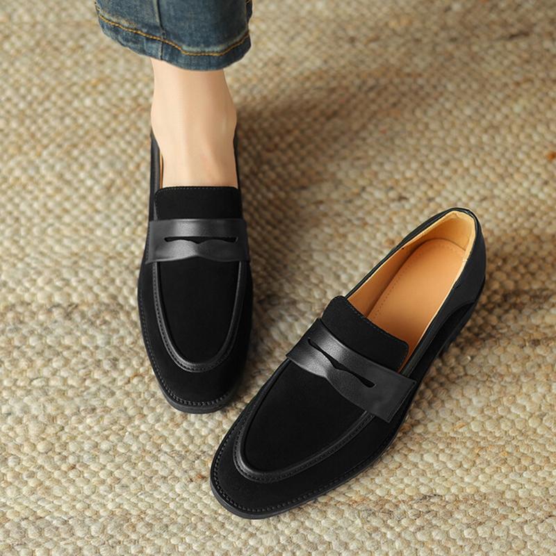 Fashion NEW Spring/Autumn Women Loafers Round Toe Chunky Heel Shoes Sheep Suede Leather Shoes for Women Slip-on Plus Size Women Pumps