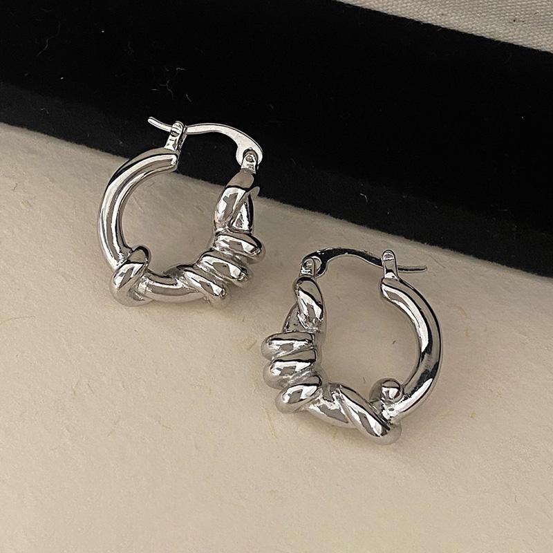 PONYKISS  Серебряные Круглые Серьги-Кольца Скрученные для Женщин Минималистичные Модные Изящные Геометрические Аксессуары