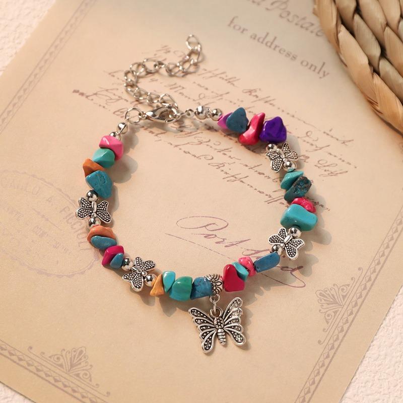 Retro bracelet niche design literary Tibetan silver amethyst butterfly bracelet women's accessories