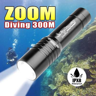 Torce subacquee professionali Zoom Lanterna subacquea Torcia subacquea LED ad alta potenza Torcia subacquea IPX8 Torcia impermeabile