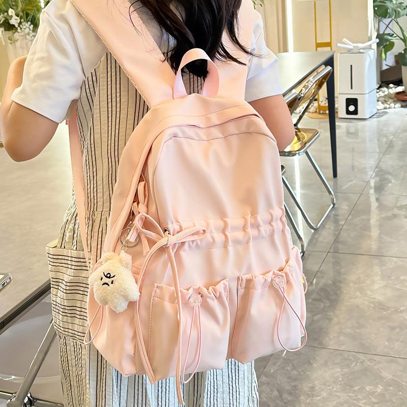 Minimalist Solid Bowknot Students Schoolbag Tutoring Bag Large Capacity Nylon Knapsack Waterproof Outdoor Travel Backpack Tote