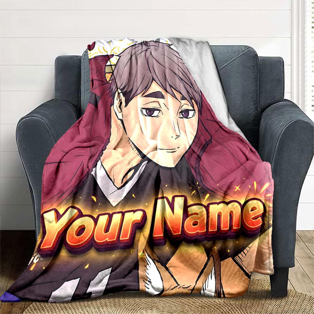 1pc Osamu Miya Blanket with Custom Name, Gift, for Men and Women, Soft Blanket, Good for Sofa Bed Couch Travel, Lightweight Flannel Blanket