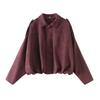 Women's Point Collar Long Sleeve Bomber Jacket Loose Fit Casual Suede Cropped Zip Up Outerwear Spring Fall Fashion Coat