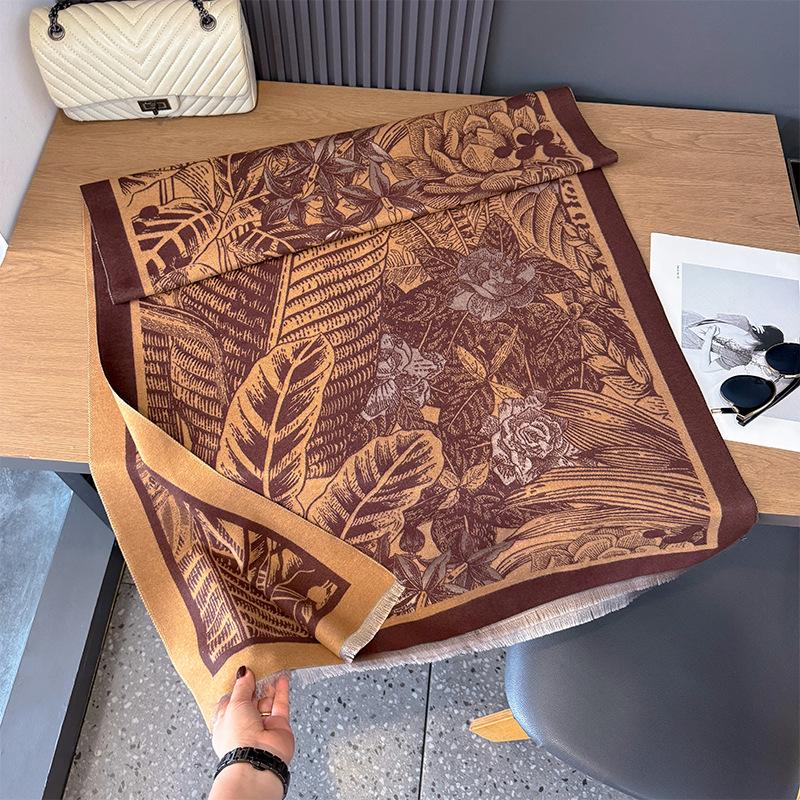 Imitation Cashmere Plant Line Draft Forest Comfortable And Warm Soft And Breathable Double-Sided Scarf Office Shawl