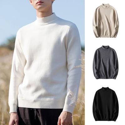 Fall Winter Men Sweater Half-High Collar Knit Modal Thick Elastic Long Sleeves Slim Fit