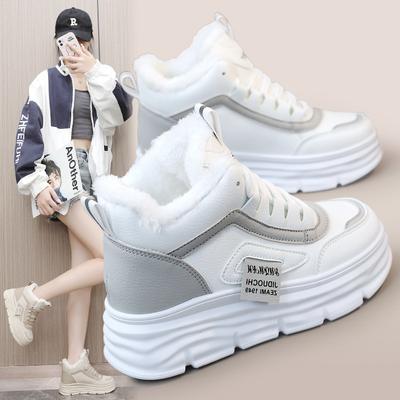 Women's Shoes 2025 Winter New Velvet Cotton Shoes Warm Student Board Shoes Inner Height Increase Muffin Shoes Casual